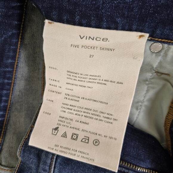 vince 5 Pocket Skinny Jeans Style # DV3822471 Size 27 NWT - Picture 6 of 13